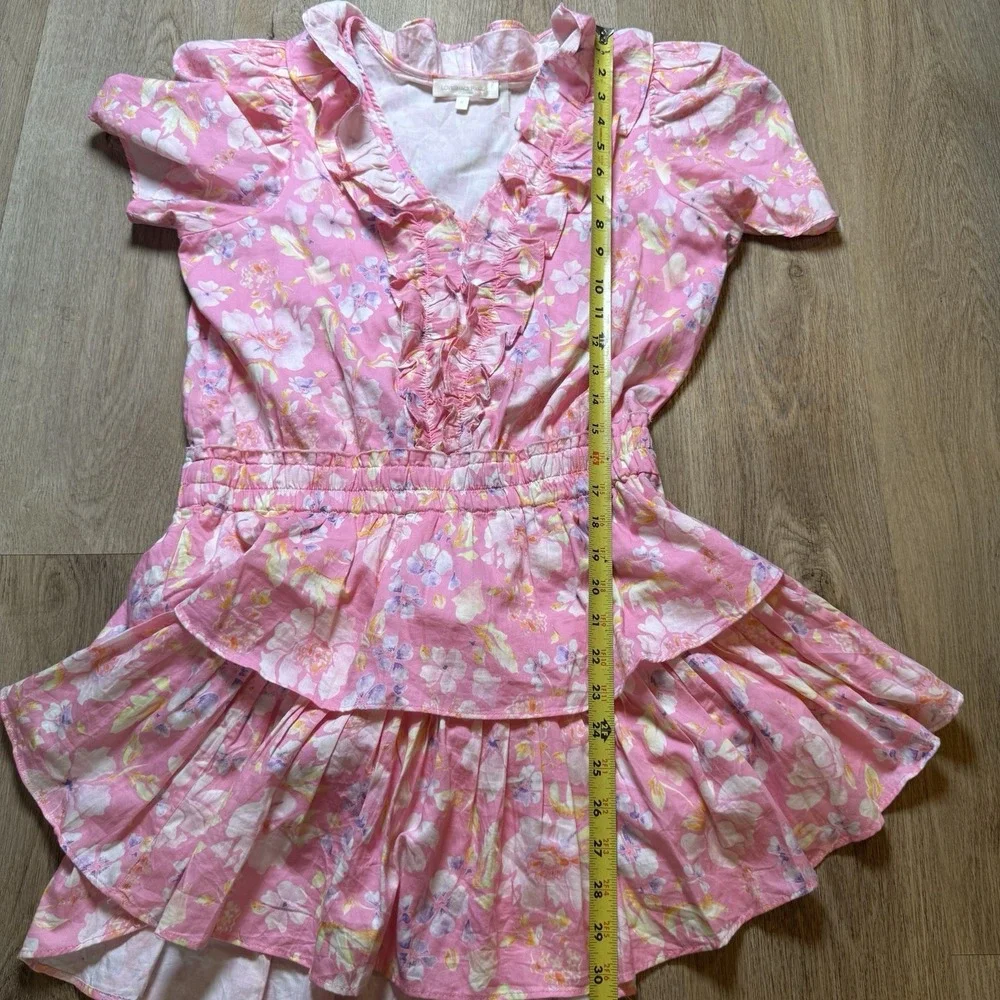 LoveShackFancy Ellis Mini Pink Party Bash Ruffle V-neck Cotton Summer Dress M - Picture 8 of 8